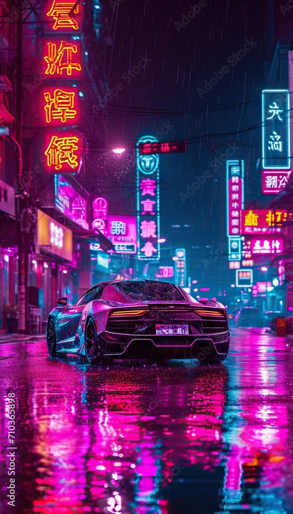 an amazing neon car in scary world 