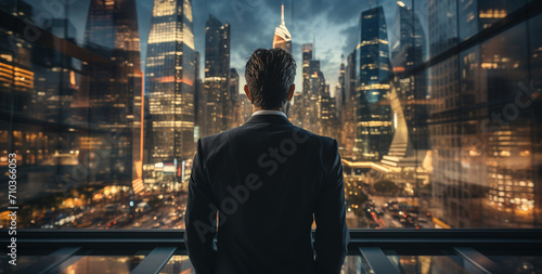 businessman in front of city with a view on the city
