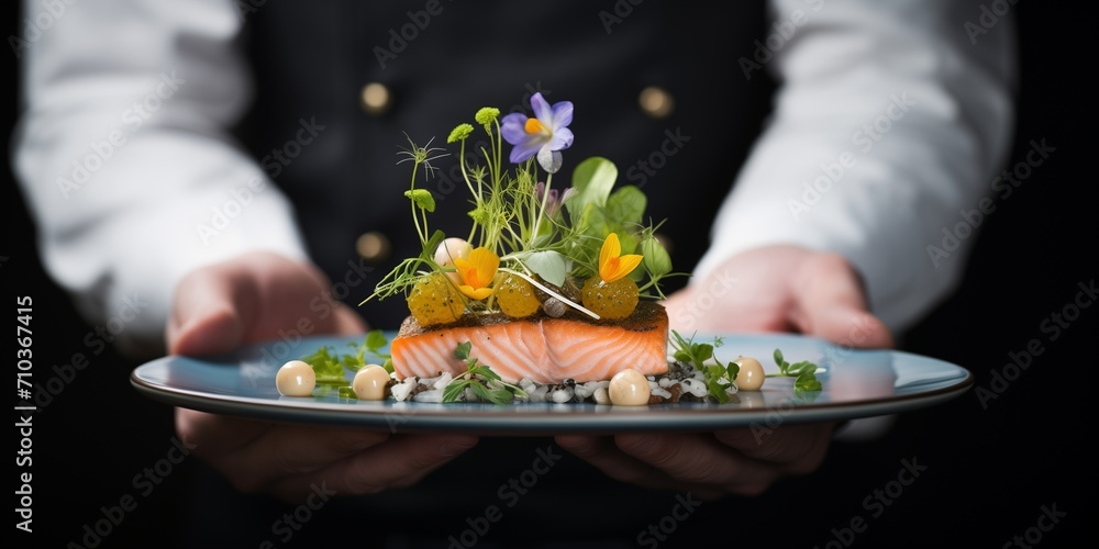 Waiter serving food in a restaurant Waiter serving food in a restaurant