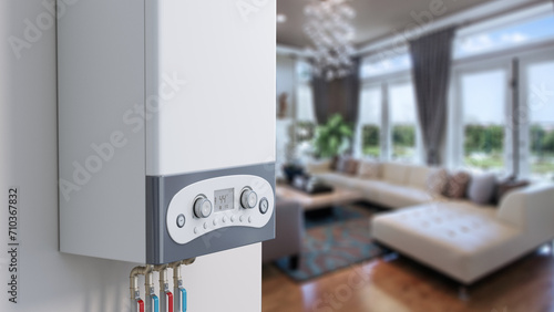 Combi boiler on the wall. 3D illustration photo