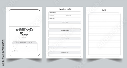 Editable Websites Profile Planner Kdp Interior printable template Design.