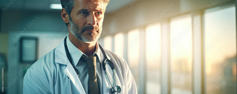 A portrait of a confident male doctor - obrazy, fototapety, plakaty 