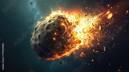 Generative AI, Asteroid is flying to the Earth, fired meteor, impact Earth photo