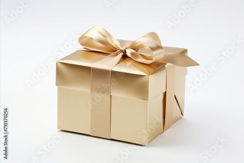 White background gift box with elegant ribbon - perfect for gifting and special occasions © Ksenia Belyaeva