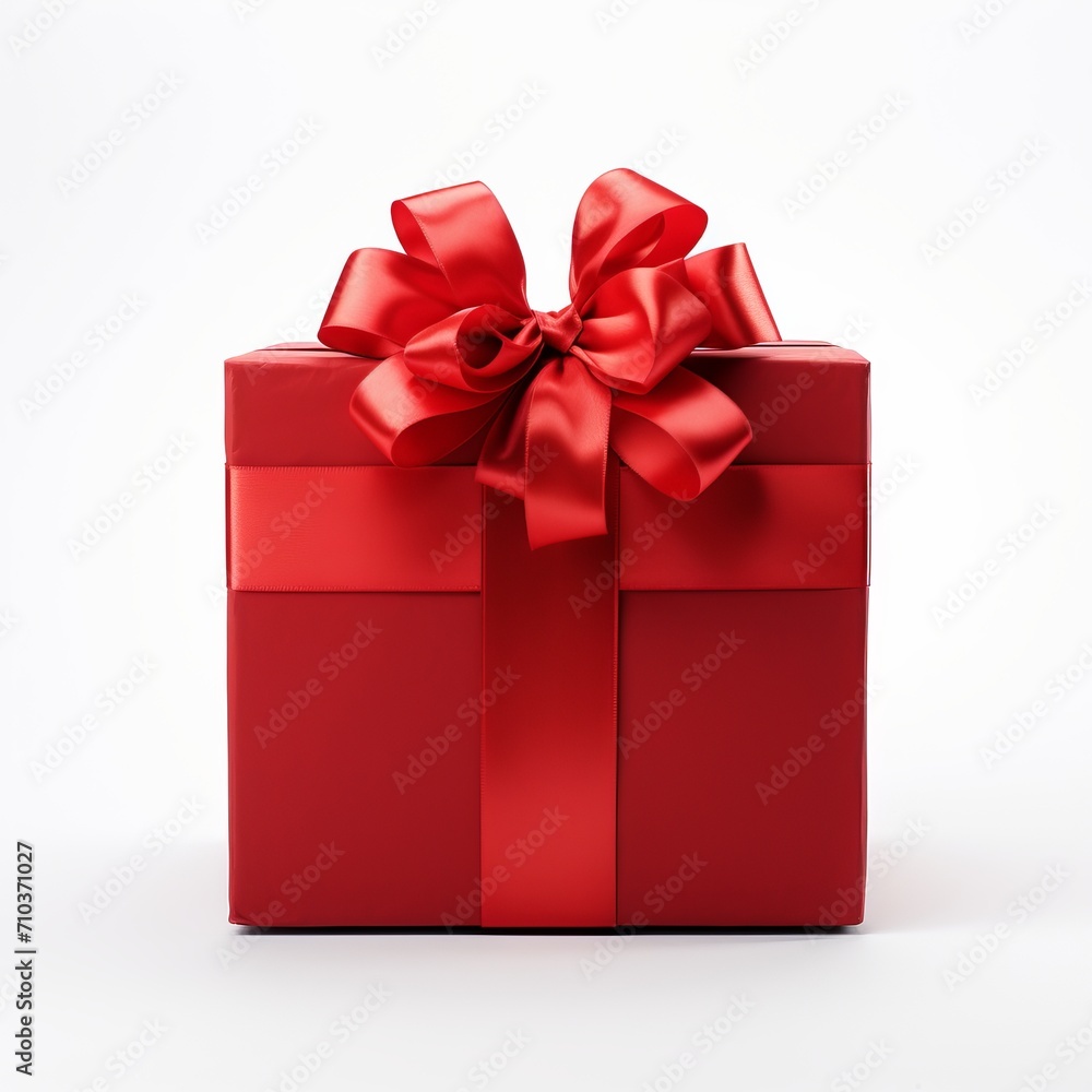 Obraz premium Elegantly packaged present with lovely satin ribbon on clean and minimalistic white background