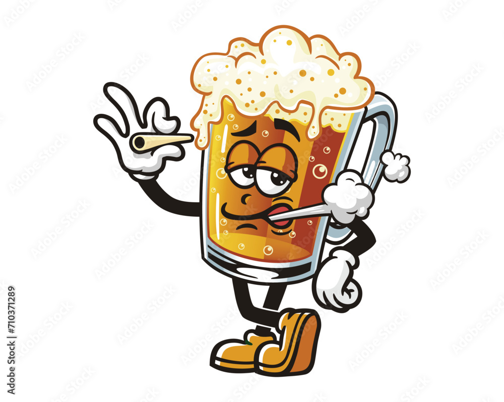 smoking Beer Glass cartoon mascot illustration character vector clip art hand drawn