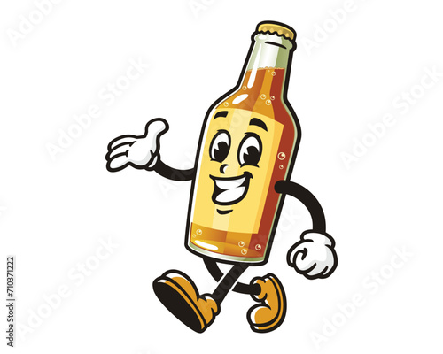 walking Beer Bottle cartoon mascot illustration character vector clip art hand drawn