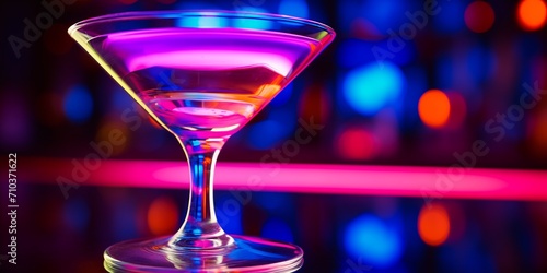 Glass of cocktail in hypnotic Neon Light.