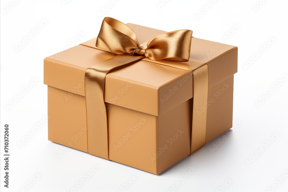 Elegant gift box with red ribbon on clean white background for celebrations and festivities Elegant gift box with red ribbon on clean white background for celebrations and festivities