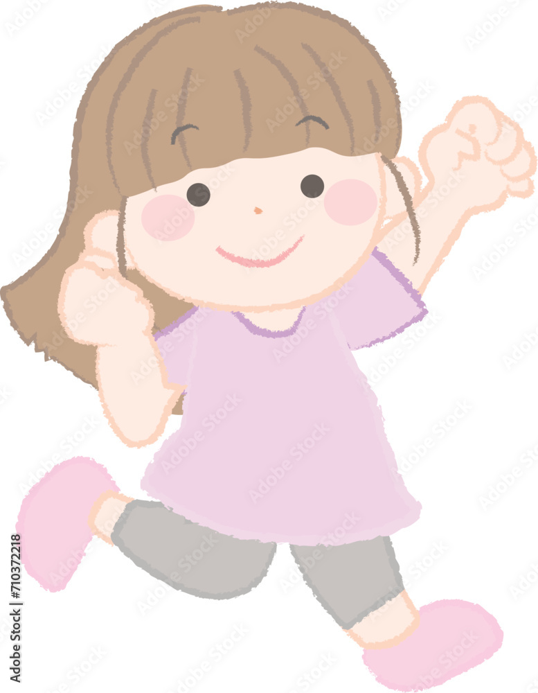 Fototapeta premium ジャンプする元気な女の子のイラスト1-2