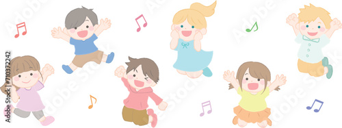 ジャンプする元気な子供たちのイラスト1-2