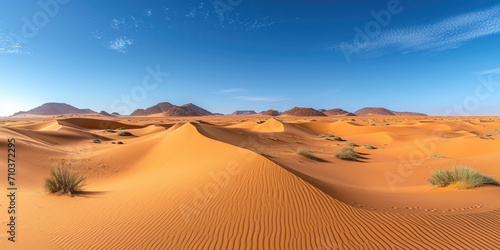 Die Sahara-W  ste mit Sandd  nen und klarem Himmel
