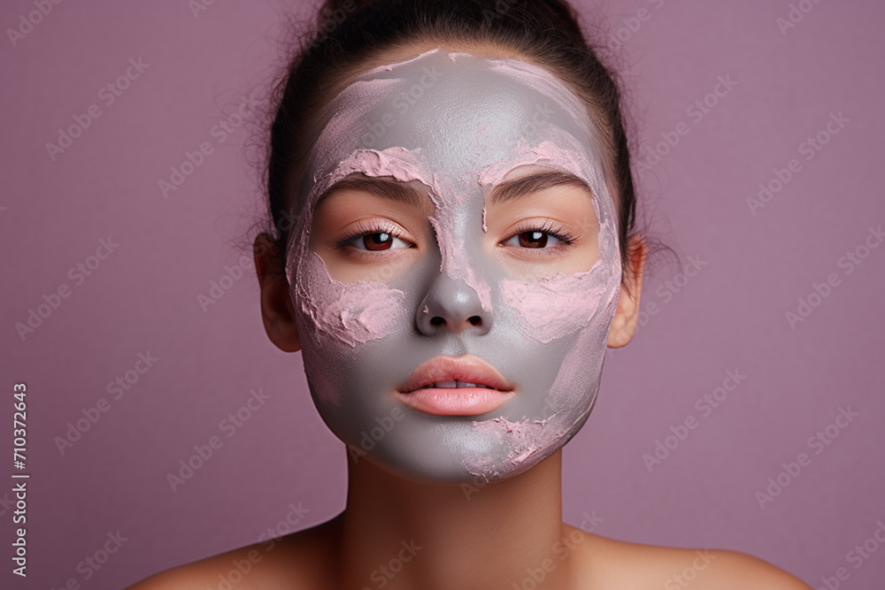 beautiful woman getting facial clay mask beautiful woman getting facial clay mask