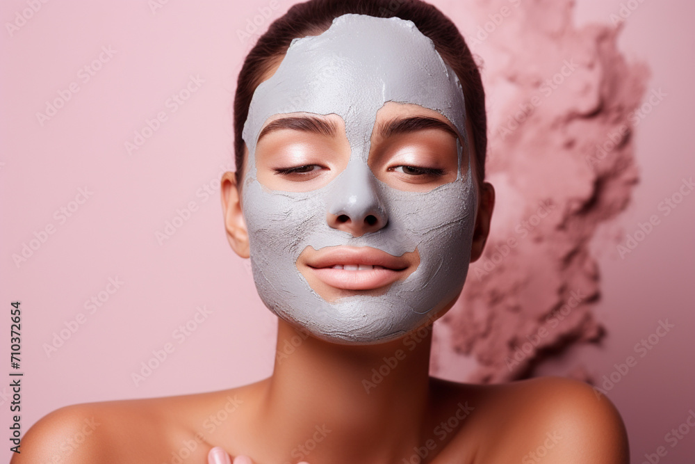 beautiful woman getting facial clay mask beautiful woman getting facial clay mask