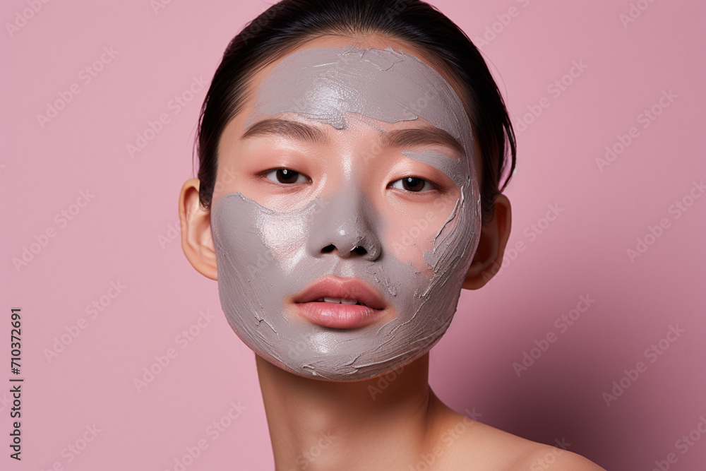 asian woman getting facial clay mask asian woman getting facial clay mask