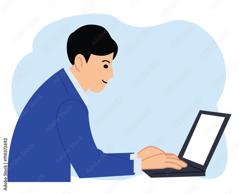 employee working with laptop or man in business suit using laptop employee working with laptop or man in business suit using laptop