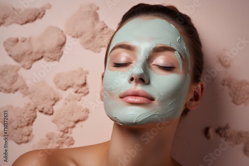 beautiful woman getting facial clay mask
