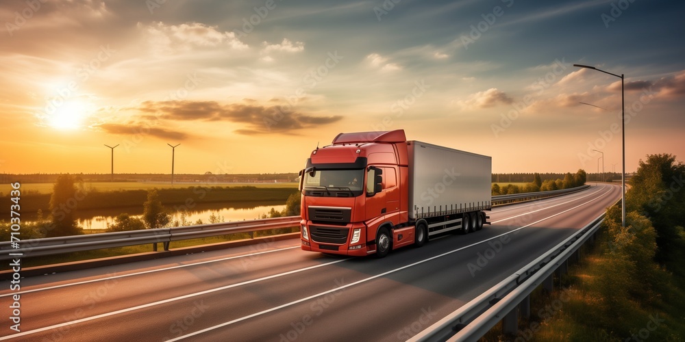 Logistics export and import trucking industry concept