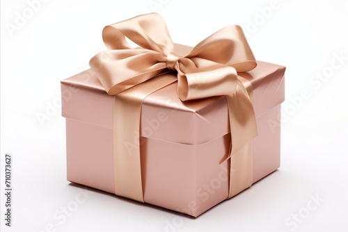 Exquisite and chic gift box adorned with a delicate ribbon on a pure white background