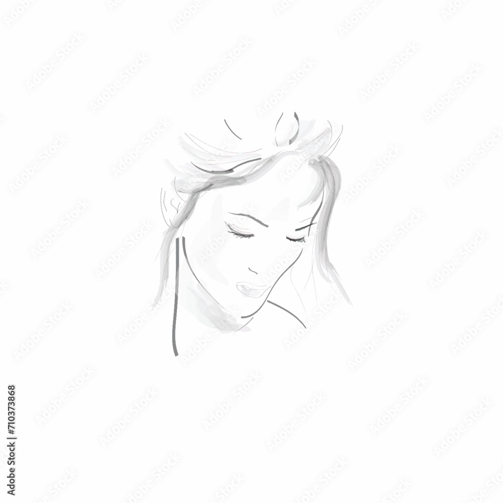 Portrait of a beautiful young woman. Vector illustration on white background. 