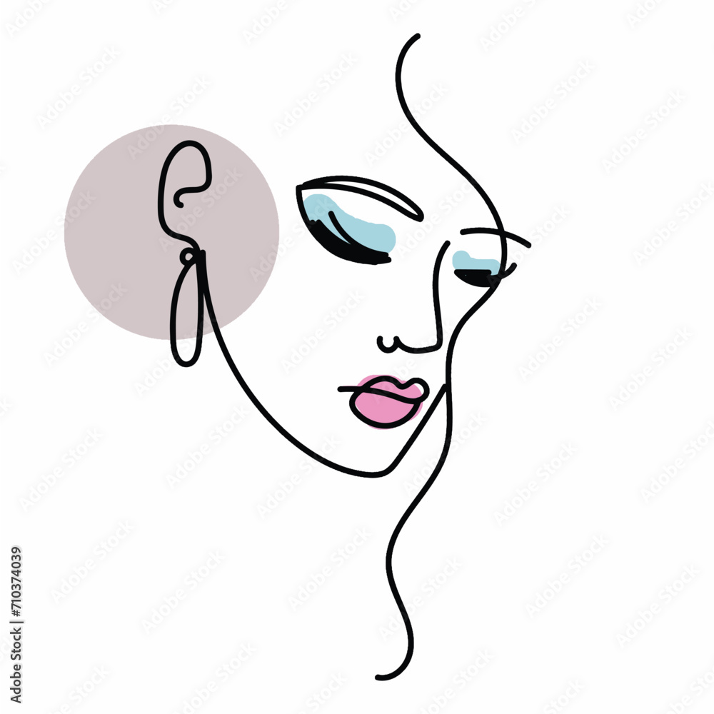 Vector illustration of a woman%27s face with earphones on white background Vector illustration of a woman%27s face with earphones on white background