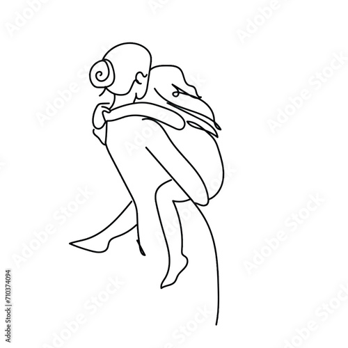 Continuous one simple single abstract line drawing icon of a man with a bag on his back. 