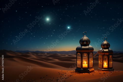 Lantern on dark background. Ramadan Kareem concept. 3D Rendering