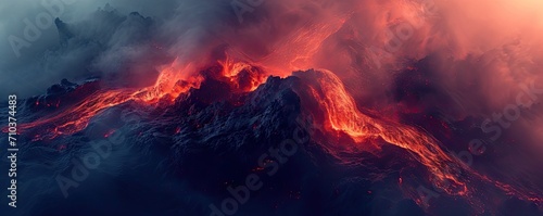 Inferno unleashed. Captivating image of active volcano eruption featuring fiery lava flow intense flames and stunning display of nature power photo