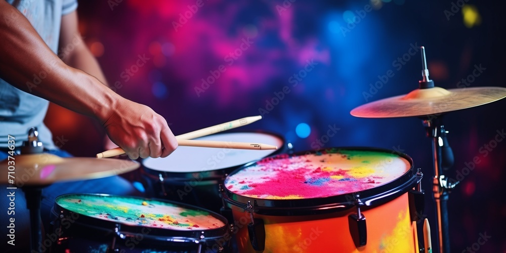 Fototapeta premium Close-up of a musical drum kit and the hands of a player