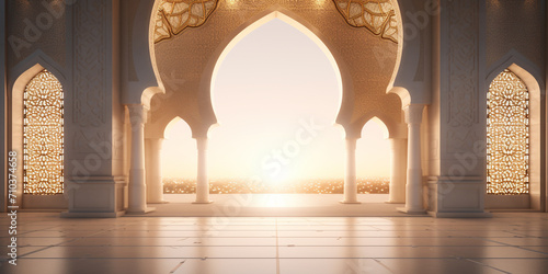 3d rendering of a mosque door in the middle of the night
