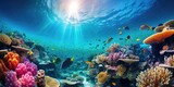 Underwater Scene - Tropical Seabed With Reef And Sunshine