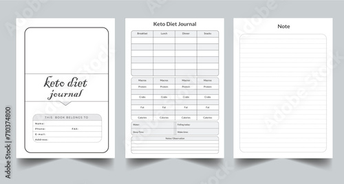Editable Keto Diet Journal Planner Kdp Interior printable template Design.