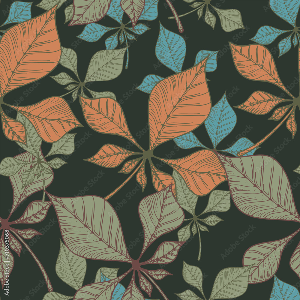 Leaves. Hand-drawn graphics. Seamless patterns for fabric and packaging design. Leaves. Hand-drawn graphics. Seamless patterns for fabric and packaging design.