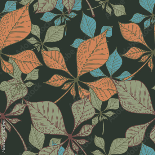 Leaves. Hand-drawn graphics. Seamless patterns for fabric and packaging design.