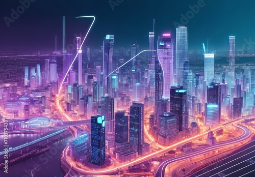 Smart city and abstract dot point connect with gradient line and aesthetic Intricate wave line design 