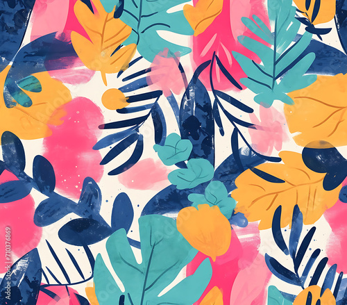 Vibrant Abstract Botanical Art with Tropical Foliage  seamless pattern