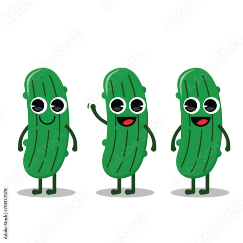 Flat Kawaii Cute Pickle Mascot Character Expression Set