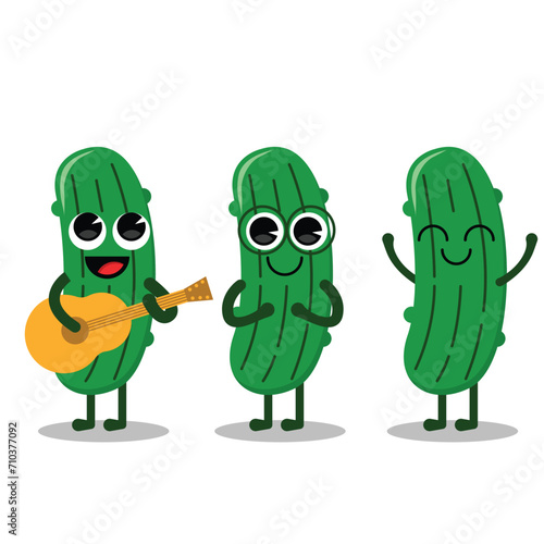 Flat Kawaii Cute Pickle Mascot Character Expression Set. Flat Vector Illustration.