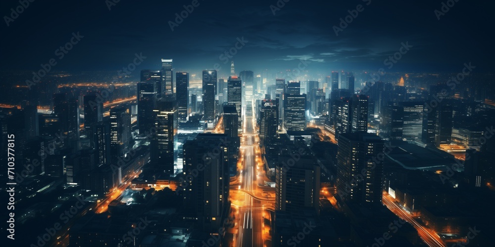 Aerial city View From Above at night