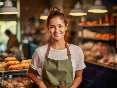 Portrait of woman business owner in bakery shop.