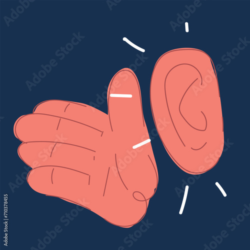 Cartoon vector illustration of man eavesdropping on private conversations, spying and listening confident information through the door, handsome young guy snooping leaning on wall. Ear and hand photo