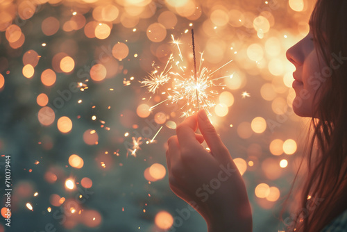 girl holding sparklers pastel style