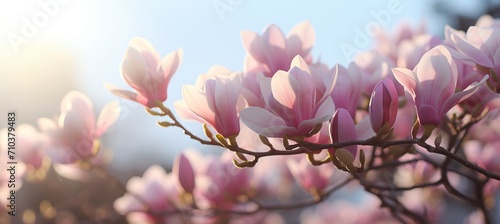 Stunning magnolia blossoms on a sunny spring day  awakening natures captivating beauty