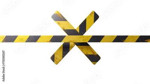 X shape barricade with straight tape isolated on white transparent background, Police investigation scene zone photo