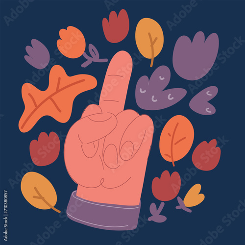 Cartoon vector illustration of style hand with middle finger gesture. Aggressive gesture for insulting or showing protest
