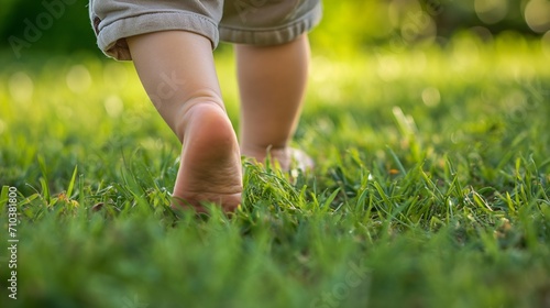 Toddler's First Steps on Green Grass