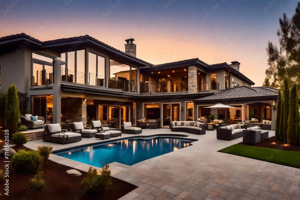 Fototapeta premium Luxury hotel pool at evening.