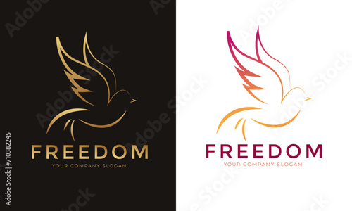 set of colorful flying birds logo vector, golden brown color flying bird logo