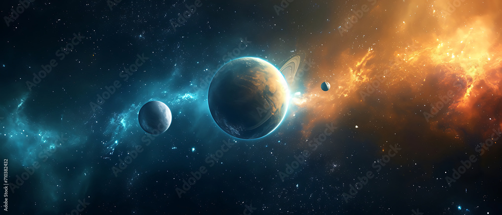 Cosmic Odyssey Planets and Galaxy, a Mesmerizing Science Fiction Wallpaper - Embark on a Journey Through the Beauty of Deep Space