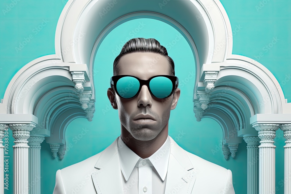 Fashion retro futuristic Senior man in surrealistic - obrazy, fototapety, plakaty 